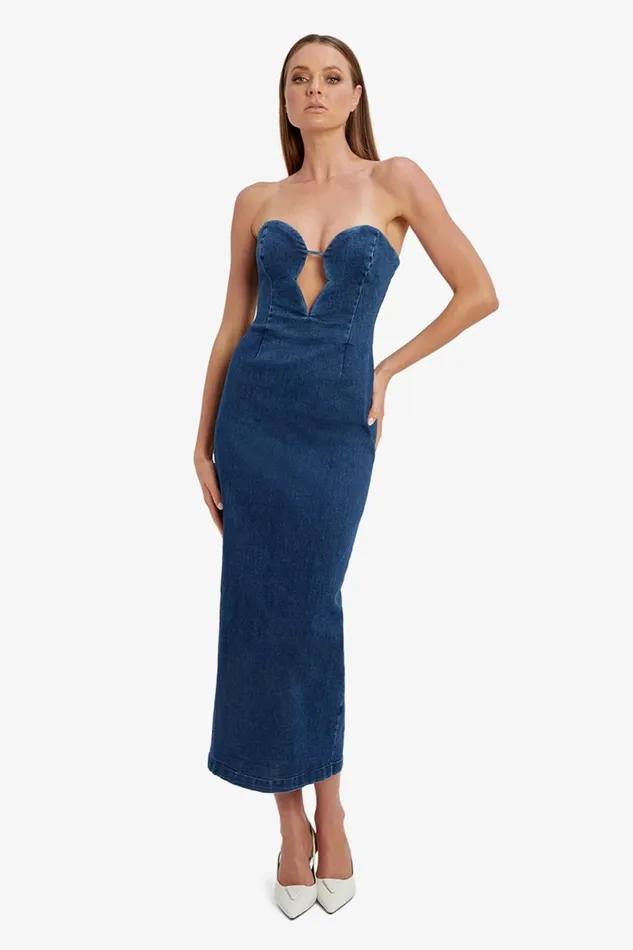 Bardot Day To Night Dresses Eleni Denim Midi Dress In Dark 8211 Women Bardot Day To Night Dresses Eleni Denim Midi Dress In Dark 8211 Women
