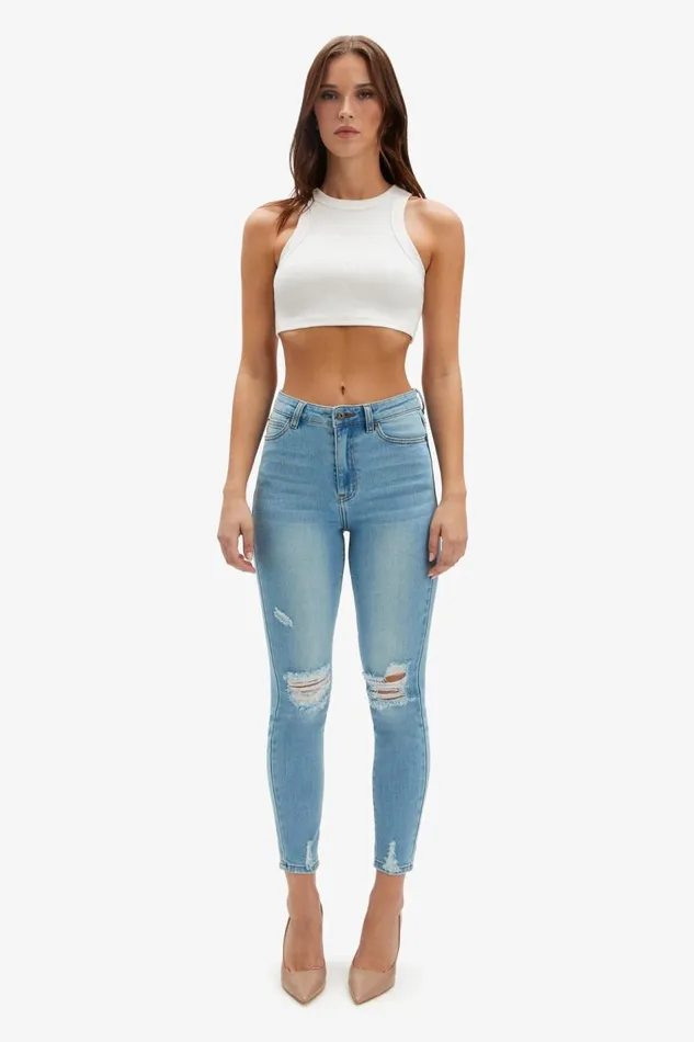 Bardot Skinny Jean Khloe Hi Crop Jeans In Mid Blue 8211 Women