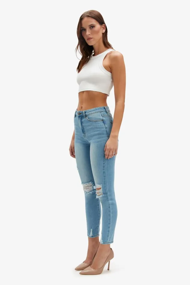 Bardot Skinny Jean Khloe Hi Crop Jeans In Mid Blue 8211 Women