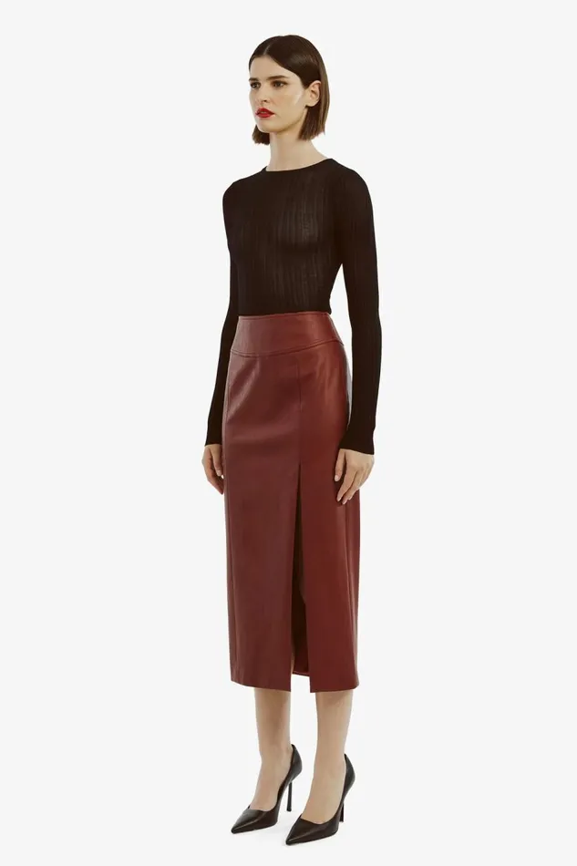 Bardot Skirts Dante Vegan Leather Midi Skirt In Deep Red 8211 Women Bardot Skirts Dante Vegan Leather Midi Skirt In Deep Red 8211 Women