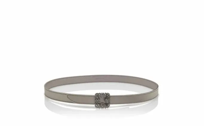 Belts Women Manolo Blahnik HANGISI BELT MINILight Grey Satin Crystal Buckled Belt