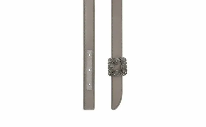 Belts Women Manolo Blahnik HANGISI BELT MINILight Grey Satin Crystal Buckled Belt