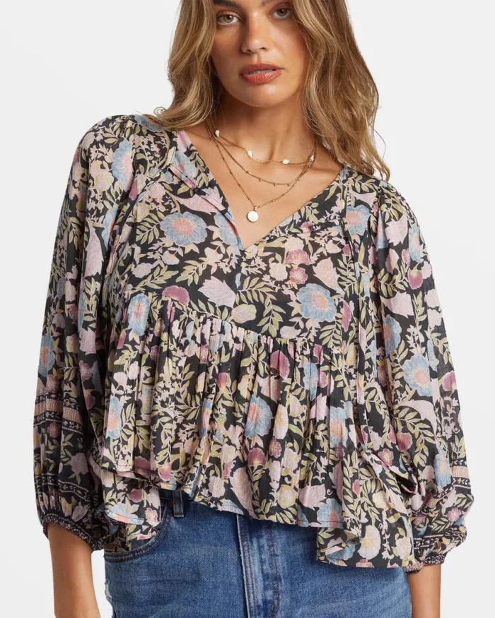 Billabong Tops Adore You Blouson Sleeve Shirt Black Sands 8211 Women Billabong Tops Adore You Blouson Sleeve Shirt Black Sands 8211 Women