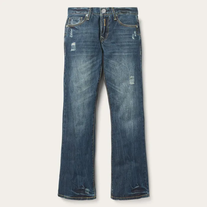 Boot Cut Men Stetson 1014 Fit Destructed Dark Wash Jeans Blue
