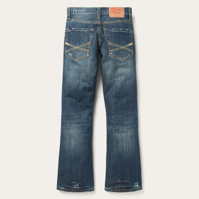 Boot Cut Men Stetson 1014 Fit Destructed Dark Wash Jeans Blue