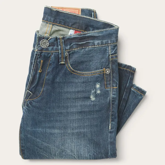Boot Cut Men Stetson 1014 Fit Destructed Dark Wash Jeans Blue