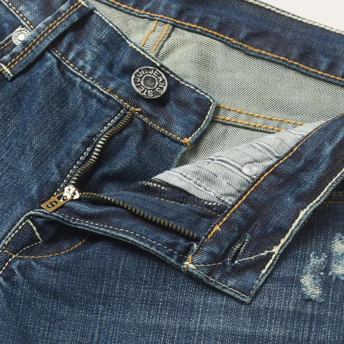 Boot Cut Men Stetson 1014 Fit Destructed Dark Wash Jeans Blue