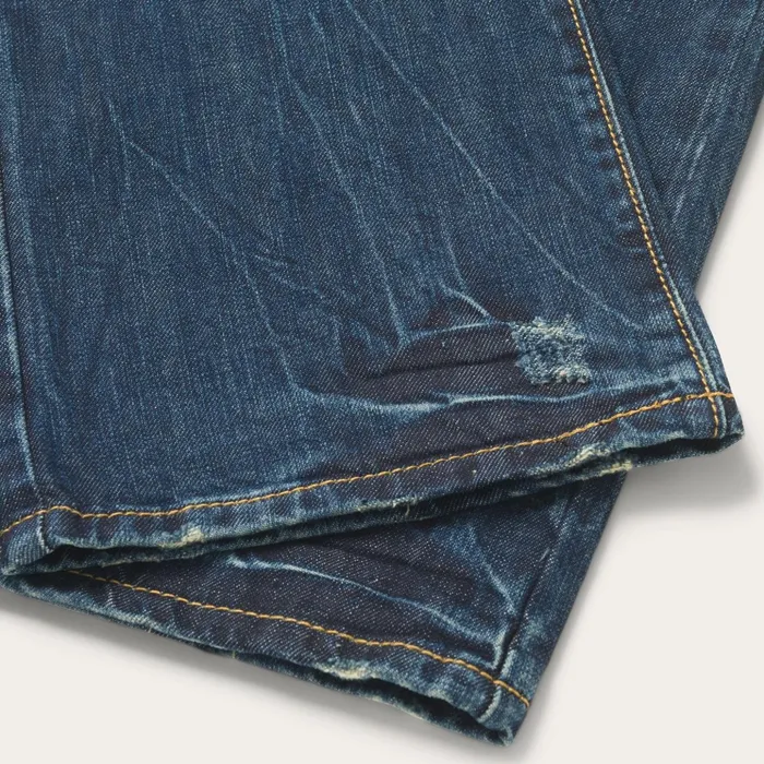 Boot Cut Men Stetson 1014 Fit Destructed Dark Wash Jeans Blue