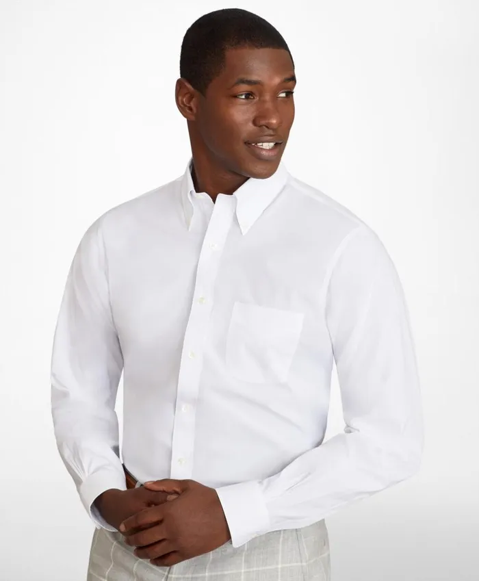 Brooks Brothers Dress Shirts Regent Fitted Dress Shirt Performance NonIron With COOLMAX ButtonDown Collar Broadcloth White 8211 Men