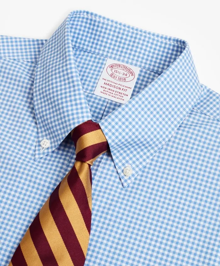 Brooks Brothers Dress Shirts Stretch Madison ClassicFit Dress Shirt NonIron Poplin ButtonDown Collar Gingham Blue 8211 Men Brooks Brothers Dress Shirts Stretch Madison ClassicFit Dress Shirt NonIron Poplin ButtonDown Collar Gingham Blue 8211 Men
