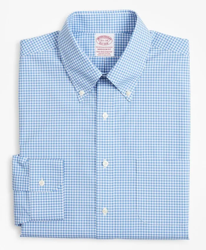 Brooks Brothers Dress Shirts Stretch Madison ClassicFit Dress Shirt NonIron Poplin ButtonDown Collar Gingham Blue 8211 Men Brooks Brothers Dress Shirts Stretch Madison ClassicFit Dress Shirt NonIron Poplin ButtonDown Collar Gingham Blue 8211 Men