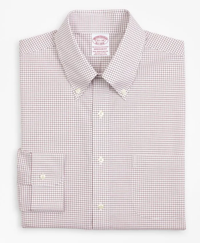Brooks Brothers Dress Shirts Stretch Madison ClassicFit Dress Shirt NonIron Poplin ButtonDown Collar Small Grid Check Red 8211 Men Brooks Brothers Dress Shirts Stretch Madison ClassicFit Dress Shirt NonIron Poplin ButtonDown Collar Small Grid Check Red 8211 Men