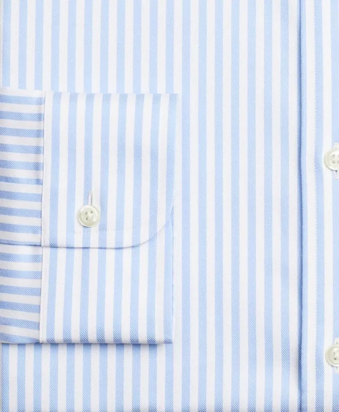 Brooks Brothers Dress Shirts Stretch Madison ClassicFit Dress Shirt NonIron Twill English Collar Bold Stripe Light Blue 8211 Men