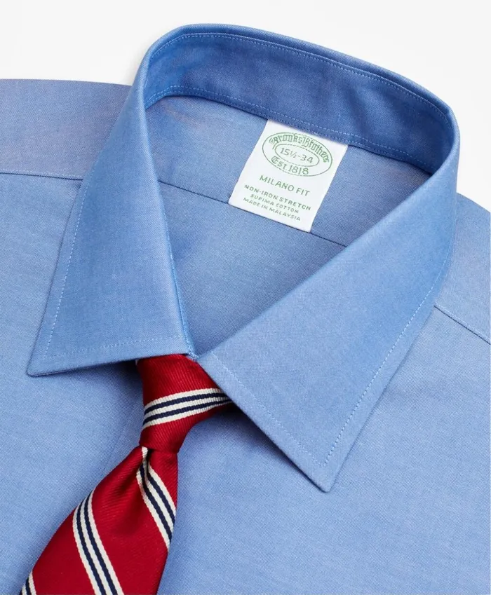 Brooks Brothers Dress Shirts Stretch Milano Slim Fit Dress Shirt NonIron Pinpoint Ainsley Collar French Cuff Blue 8211 Men