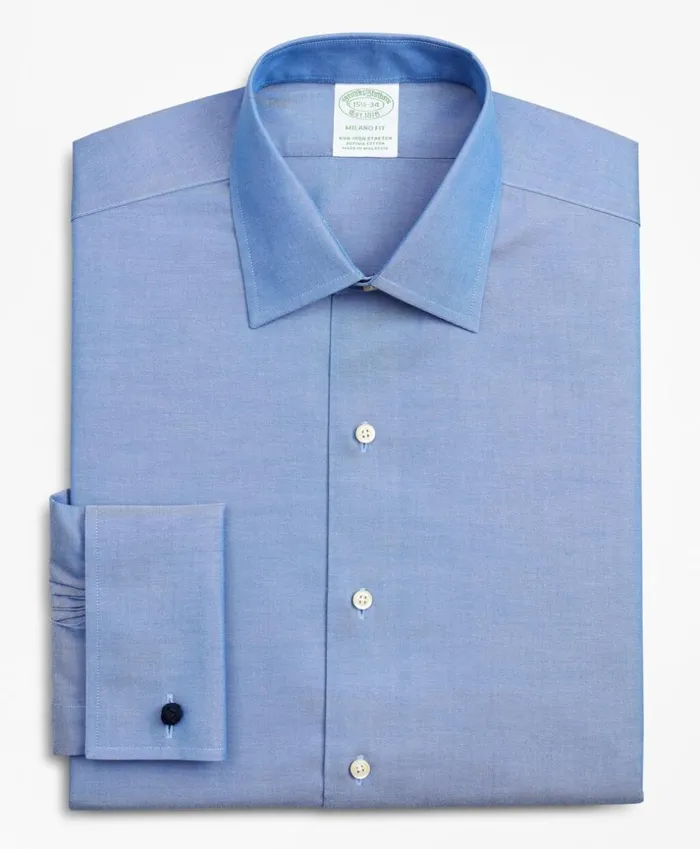 Brooks Brothers Dress Shirts Stretch Milano Slim Fit Dress Shirt NonIron Pinpoint Ainsley Collar French Cuff Blue 8211 Men