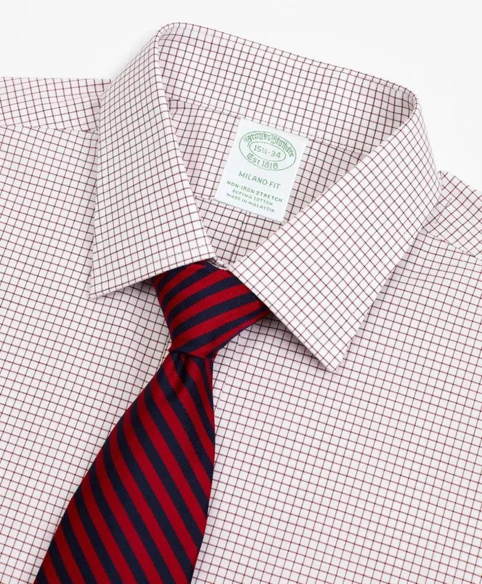 Brooks Brothers Dress Shirts Stretch Milano SlimFit Dress Shirt NonIron Poplin Ainsley Collar Small Grid Check Red 8211 Men Brooks Brothers Dress Shirts Stretch Milano SlimFit Dress Shirt NonIron Poplin Ainsley Collar Small Grid Check Red 8211 Men