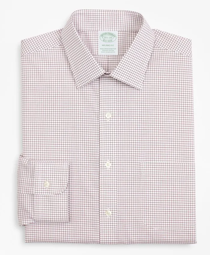 Brooks Brothers Dress Shirts Stretch Milano SlimFit Dress Shirt NonIron Poplin Ainsley Collar Small Grid Check Red 8211 Men Brooks Brothers Dress Shirts Stretch Milano SlimFit Dress Shirt NonIron Poplin Ainsley Collar Small Grid Check Red 8211 Men