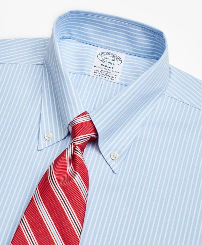 Brooks Brothers Dress Shirts Stretch Regent Fitted Dress Shirt NonIron Stripe Blue 8211 Men