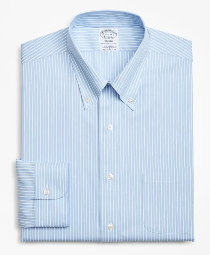 Brooks Brothers Dress Shirts Stretch Regent Fitted Dress Shirt NonIron Stripe Blue 8211 Men