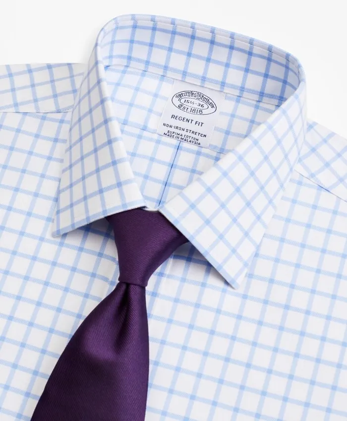 Brooks Brothers Dress Shirts Stretch Regent Fitted Dress Shirt NonIron Twill Ainsley Collar Grid Check Light Blue 8211 Men Brooks Brothers Dress Shirts Stretch Regent Fitted Dress Shirt NonIron Twill Ainsley Collar Grid Check Light Blue 8211 Men