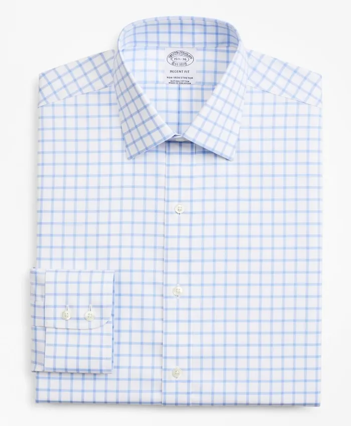Brooks Brothers Dress Shirts Stretch Regent Fitted Dress Shirt NonIron Twill Ainsley Collar Grid Check Light Blue 8211 Men Brooks Brothers Dress Shirts Stretch Regent Fitted Dress Shirt NonIron Twill Ainsley Collar Grid Check Light Blue 8211 Men