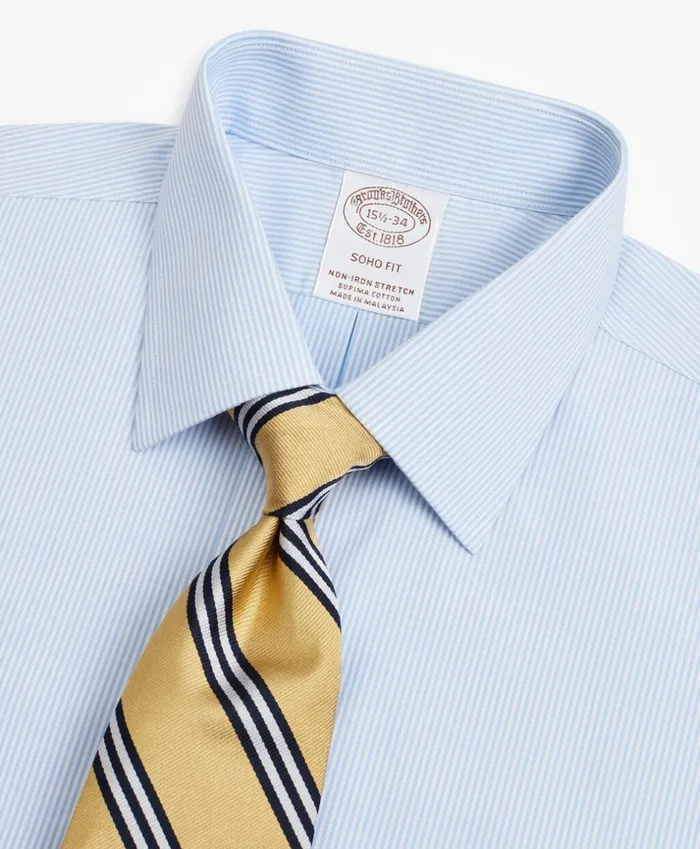 Brooks Brothers Dress Shirts Stretch Soho ExtraSlimFit Dress Shirt NonIron Poplin Ainsley Collar Fine Stripe Light Blue 8211 Men Brooks Brothers Dress Shirts Stretch Soho ExtraSlimFit Dress Shirt NonIron Poplin Ainsley Collar Fine Stripe Light Blue 8211 Men