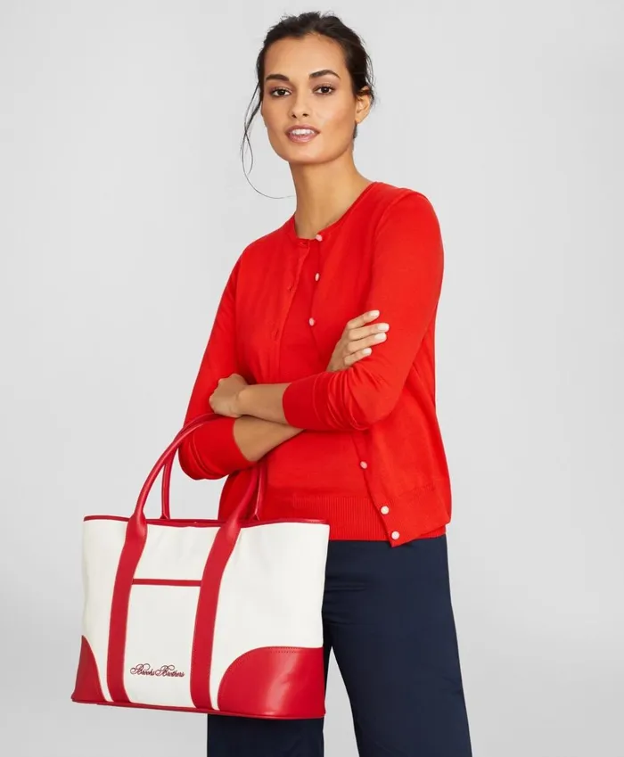 Brooks Brothers Handbags and Wallets LeatherTrimmed Canvas Tote Bag Red 8211 Women Brooks Brothers Handbags and Wallets LeatherTrimmed Canvas Tote Bag Red 8211 Women