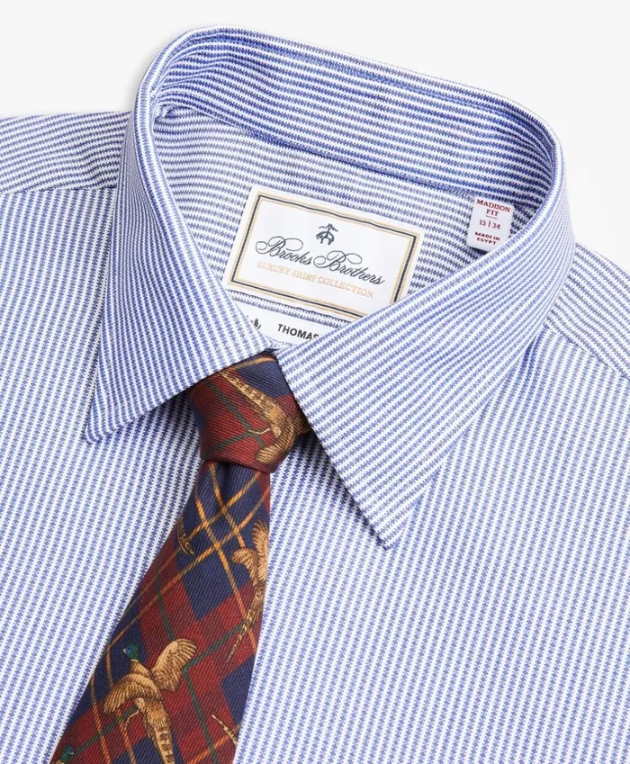Brooks Brothers Luxury Shirts Luxury Collection Madison ClassicFit Dress Shirt Franklin Spread Collar Track Stripe Blue 8211 Men