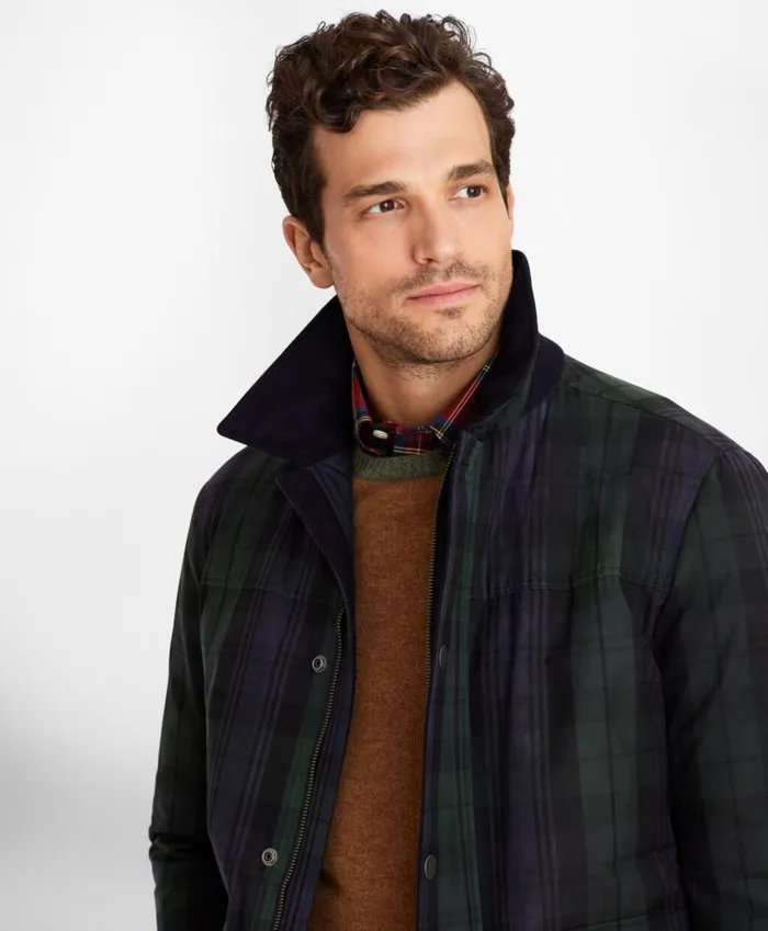 Brooks Brothers Outerwear Black Watch Tartan Waxed Cotton Barn Coat Navygreen 8211 Men Brooks Brothers Outerwear Black Watch Tartan Waxed Cotton Barn Coat Navygreen 8211 Men