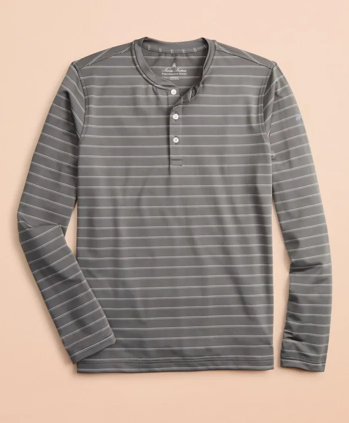 Brooks Brothers Polos and TShirts Performance Series Striped LongSleeve Henley Grey 8211 Men Brooks Brothers Polos and TShirts Performance Series Striped LongSleeve Henley Grey 8211 Men