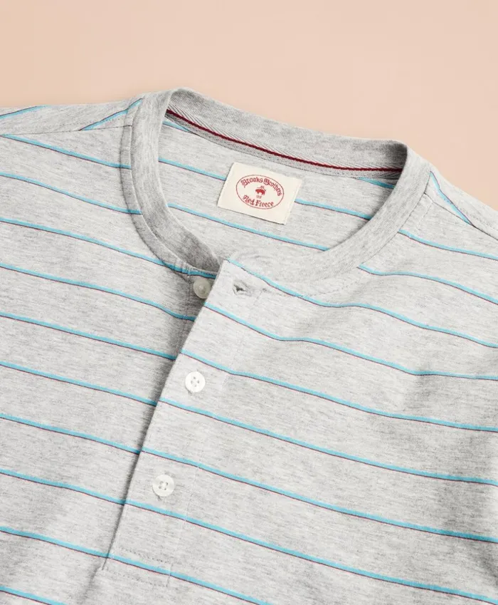 Brooks Brothers Polos and TShirts Striped Cotton Jersey ShortSleeve Henley Grey 8211 Men Brooks Brothers Polos and TShirts Striped Cotton Jersey ShortSleeve Henley Grey 8211 Men