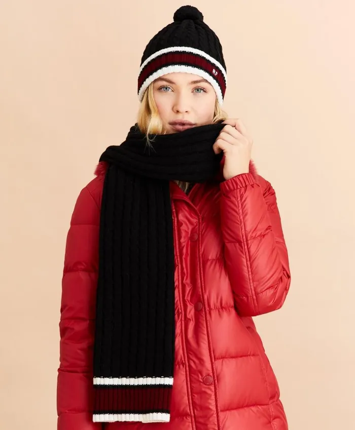 Brooks Brothers Scarves Hats and Gloves Striped CableKnit WoolCotton Scarf Black 8211 Women Brooks Brothers Scarves Hats and Gloves Striped CableKnit WoolCotton Scarf Black 8211 Women