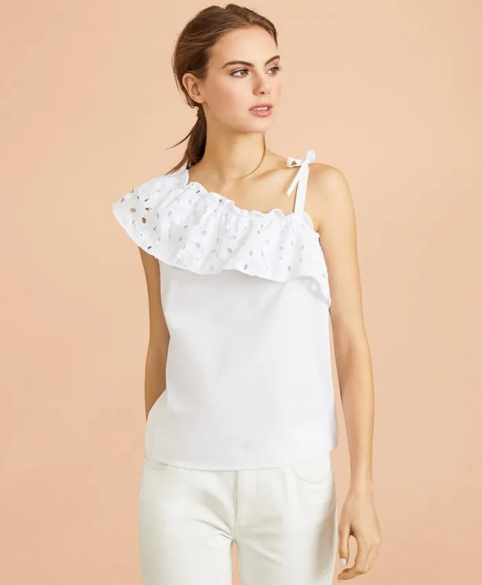 Brooks Brothers Shirts and Tops Eyelet RuffleTrim OneShoulder Top White 8211 Women Brooks Brothers Shirts and Tops Eyelet RuffleTrim OneShoulder Top White 8211 Women