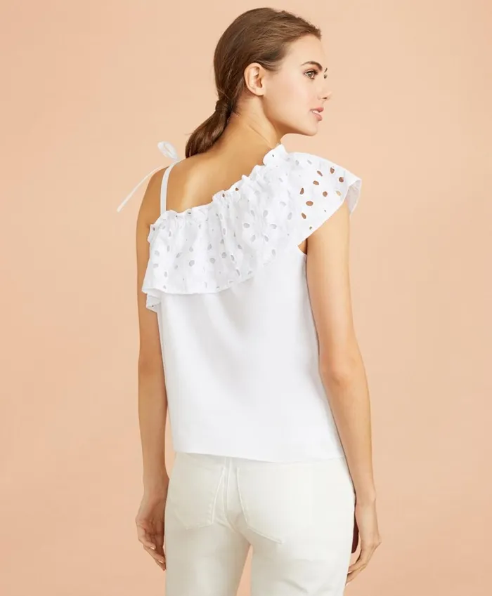Brooks Brothers Shirts and Tops Eyelet RuffleTrim OneShoulder Top White 8211 Women Brooks Brothers Shirts and Tops Eyelet RuffleTrim OneShoulder Top White 8211 Women