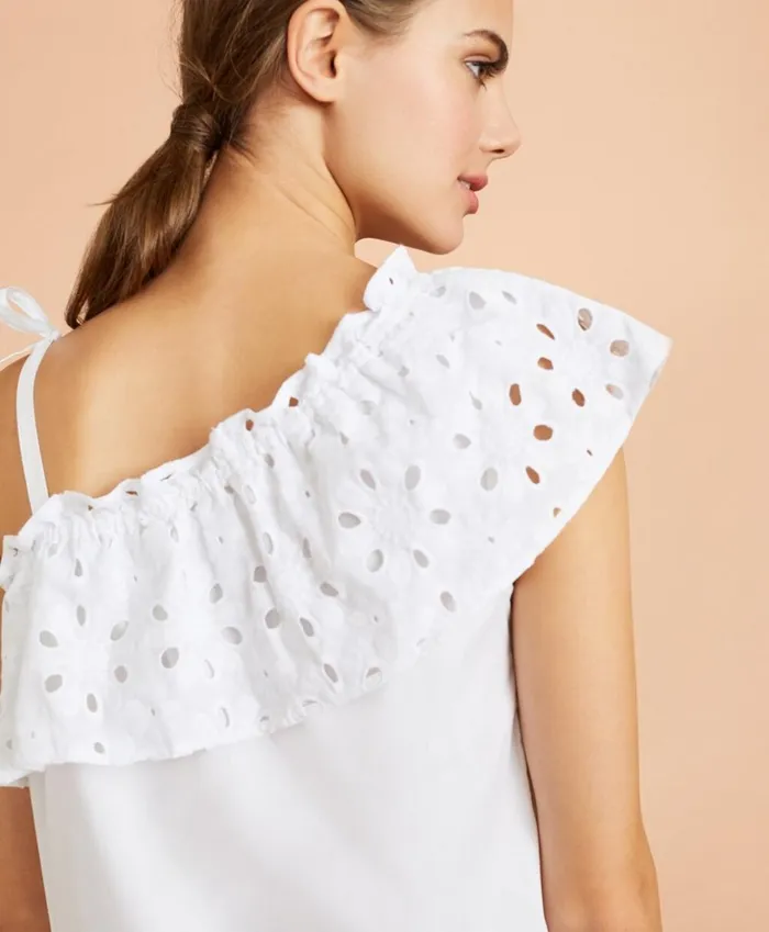 Brooks Brothers Shirts and Tops Eyelet RuffleTrim OneShoulder Top White 8211 Women Brooks Brothers Shirts and Tops Eyelet RuffleTrim OneShoulder Top White 8211 Women