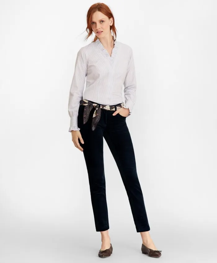 Brooks Brothers Shirts and Tops NonIron Striped Supima Cotton RuffleCollar Blouse Bluewhite 8211 Women Brooks Brothers Shirts and Tops NonIron Striped Supima Cotton RuffleCollar Blouse Bluewhite 8211 Women