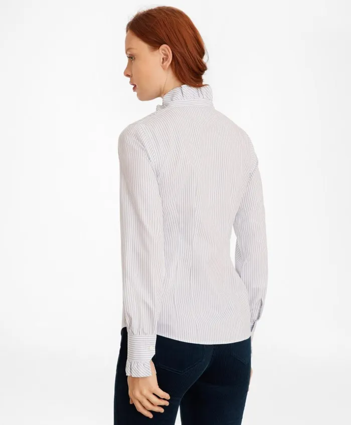 Brooks Brothers Shirts and Tops NonIron Striped Supima Cotton RuffleCollar Blouse Bluewhite 8211 Women Brooks Brothers Shirts and Tops NonIron Striped Supima Cotton RuffleCollar Blouse Bluewhite 8211 Women