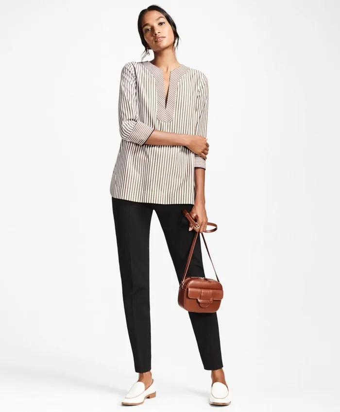 Brooks Brothers Shirts and Tops NonIron Striped Supima Cotton Shirt Brownwhite 8211 Women Brooks Brothers Shirts and Tops NonIron Striped Supima Cotton Shirt Brownwhite 8211 Women