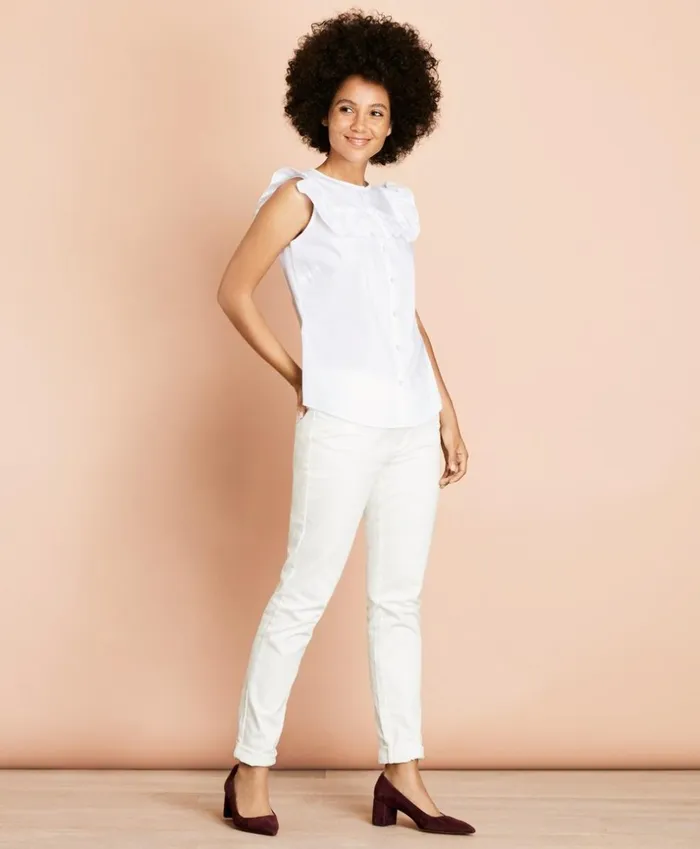Brooks Brothers Shirts and Tops RuffleTrimmed Poplin Blouse White 8211 Women