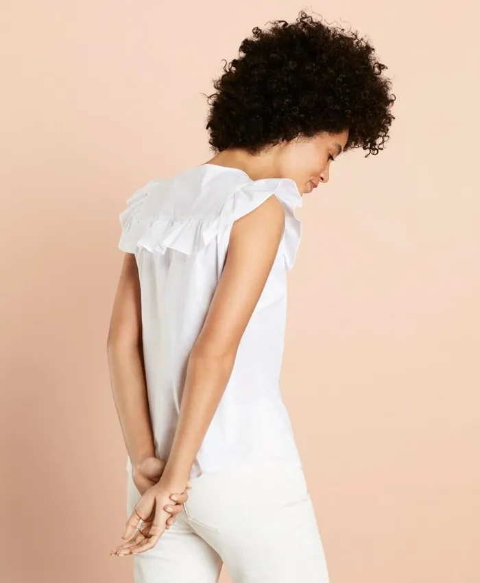 Brooks Brothers Shirts and Tops RuffleTrimmed Poplin Blouse White 8211 Women