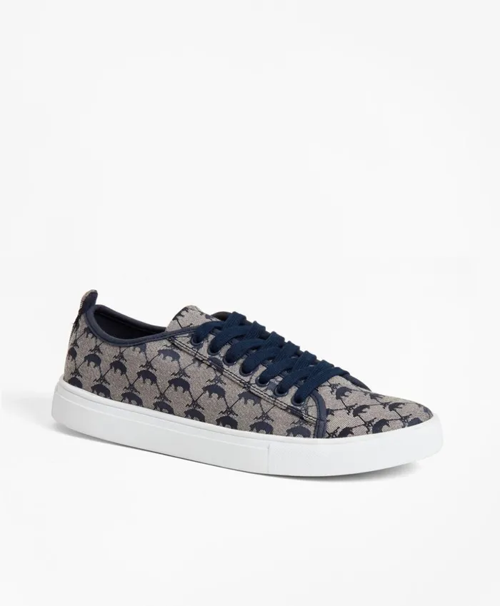 Brooks Brothers Shoes and Belts LeatherTrimmed Logo Jacquard Sneakers Navykhaki 8211 Women Brooks Brothers Shoes and Belts LeatherTrimmed Logo Jacquard Sneakers Navykhaki 8211 Women