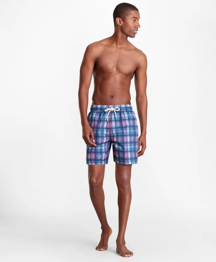Brooks Brothers Shorts and Swimwear Montauk 6034 Indigo Plaid Print Swim Trunks Indigo 8211 Men Brooks Brothers Shorts and Swimwear Montauk 6034 Indigo Plaid Print Swim Trunks Indigo 8211 Men