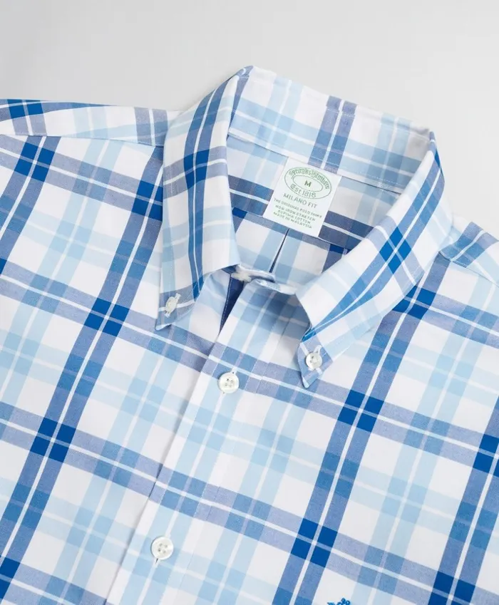 Brooks Brothers Sport Shirts Stretch Milano SlimFit Sport Shirt NonIron Check Blue 8211 Men