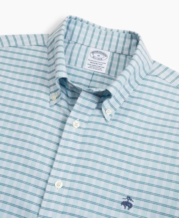 Brooks Brothers Sport Shirts Stretch Regent Fitted Sport Shirt NonIron Check Blue 8211 Men