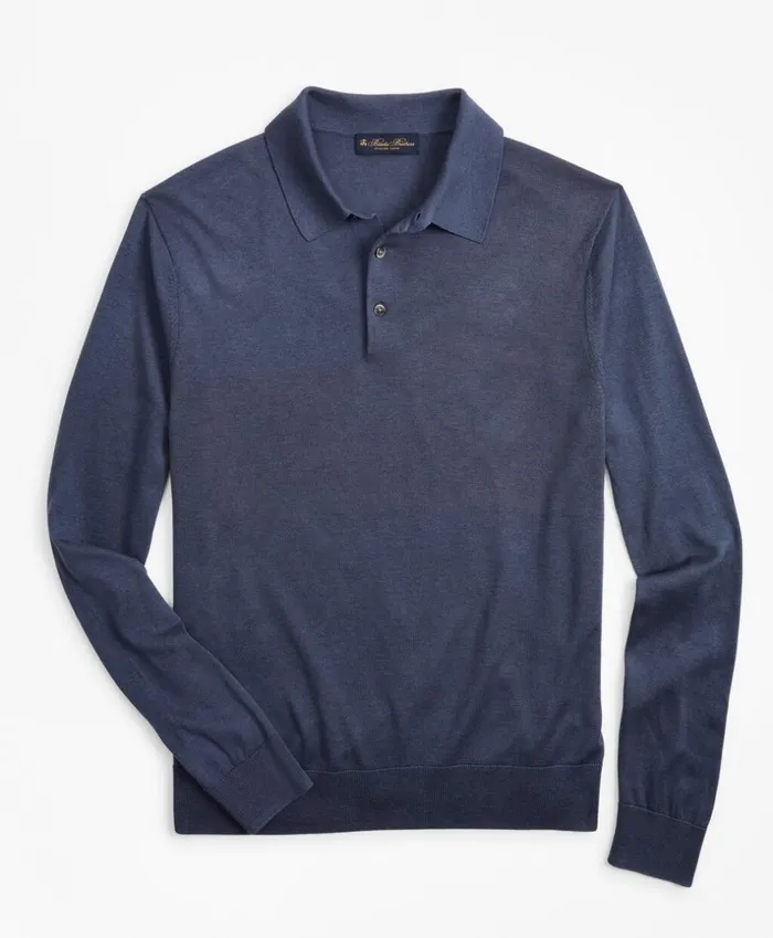 Brooks Brothers Sweaters Silk And Cotton Polo Sweater Slate 8211 Men