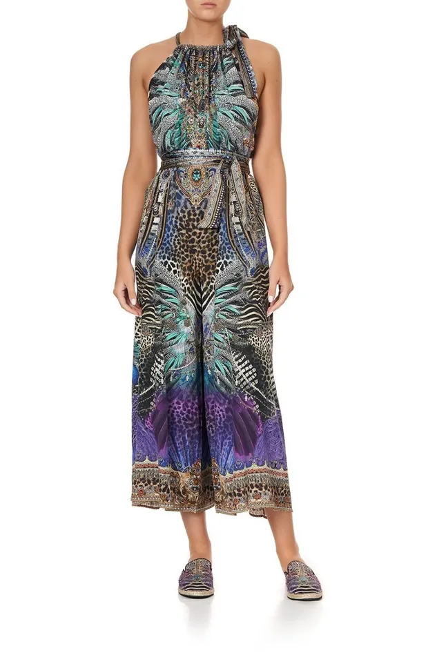 Camilla Playsuits and Jumpsuits Women Drawstring Neck Jumpsuit Animal Army