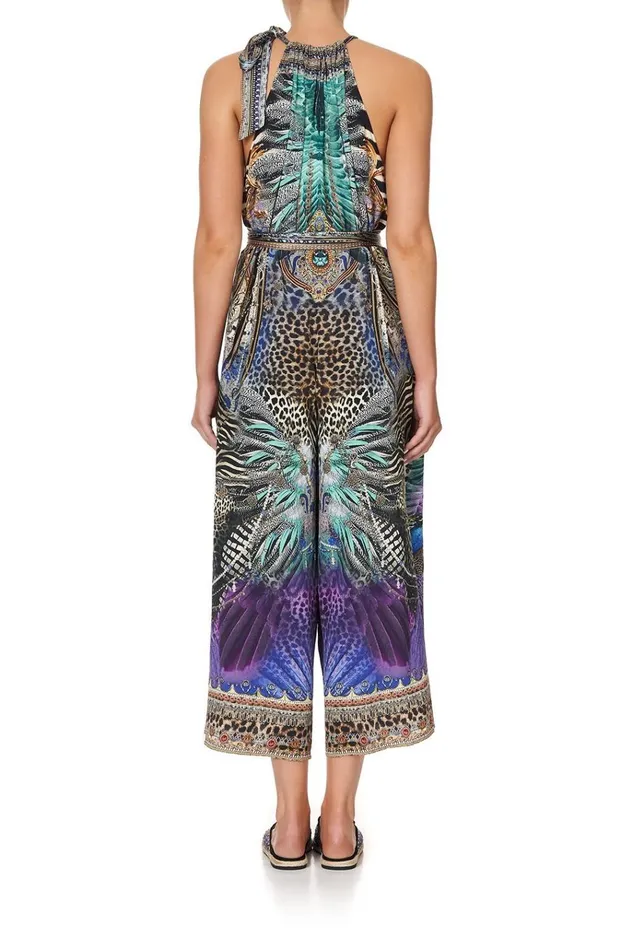 Camilla Playsuits and Jumpsuits Women Drawstring Neck Jumpsuit Animal Army