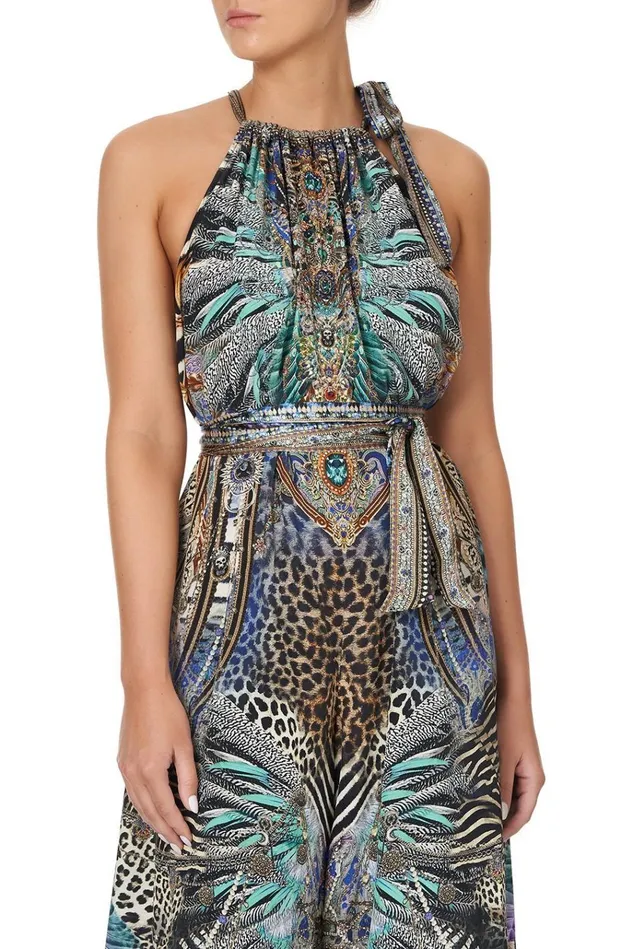 Camilla Playsuits and Jumpsuits Women Drawstring Neck Jumpsuit Animal Army