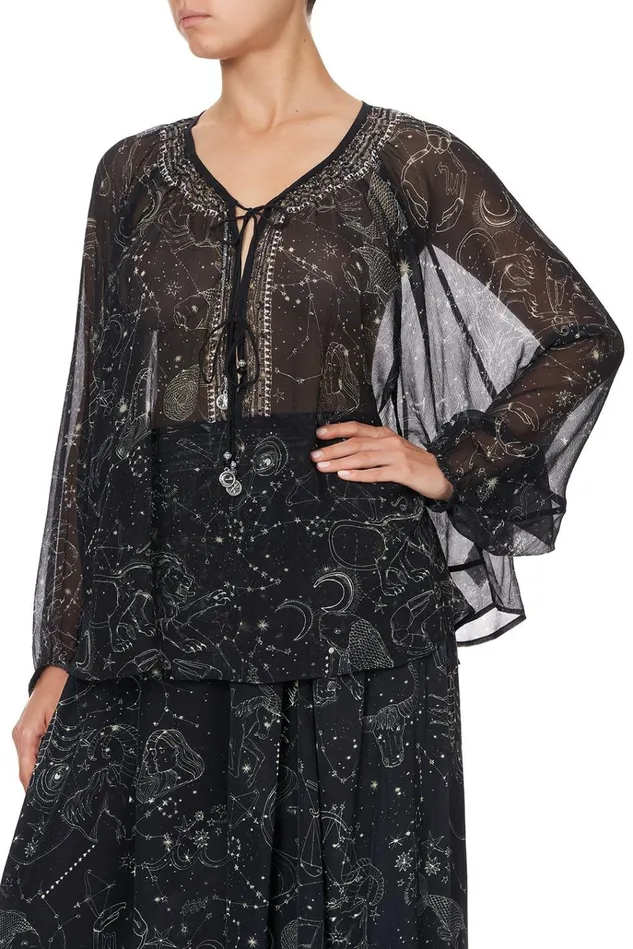 Camilla Tops Women Tie Front High Low Hem Blouse Moon Set