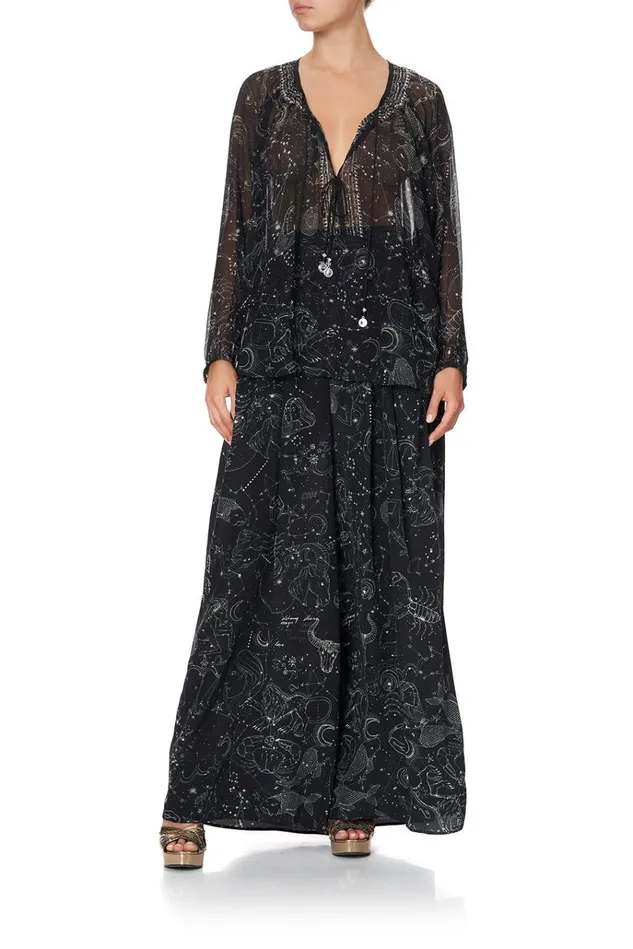 Camilla Tops Women Tie Front High Low Hem Blouse Moon Set